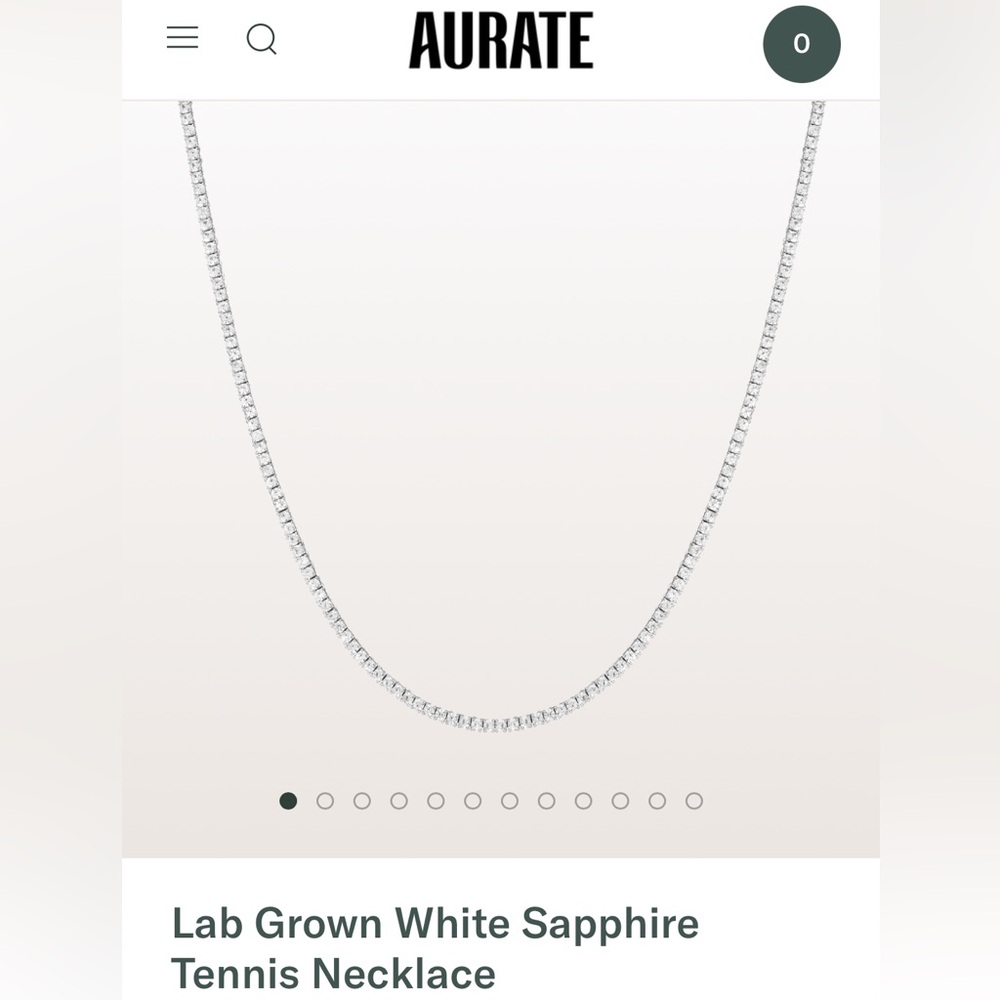 Aurate 17 inch lab grown sapphire tennis necklace.  Vermeil/sterling silver.